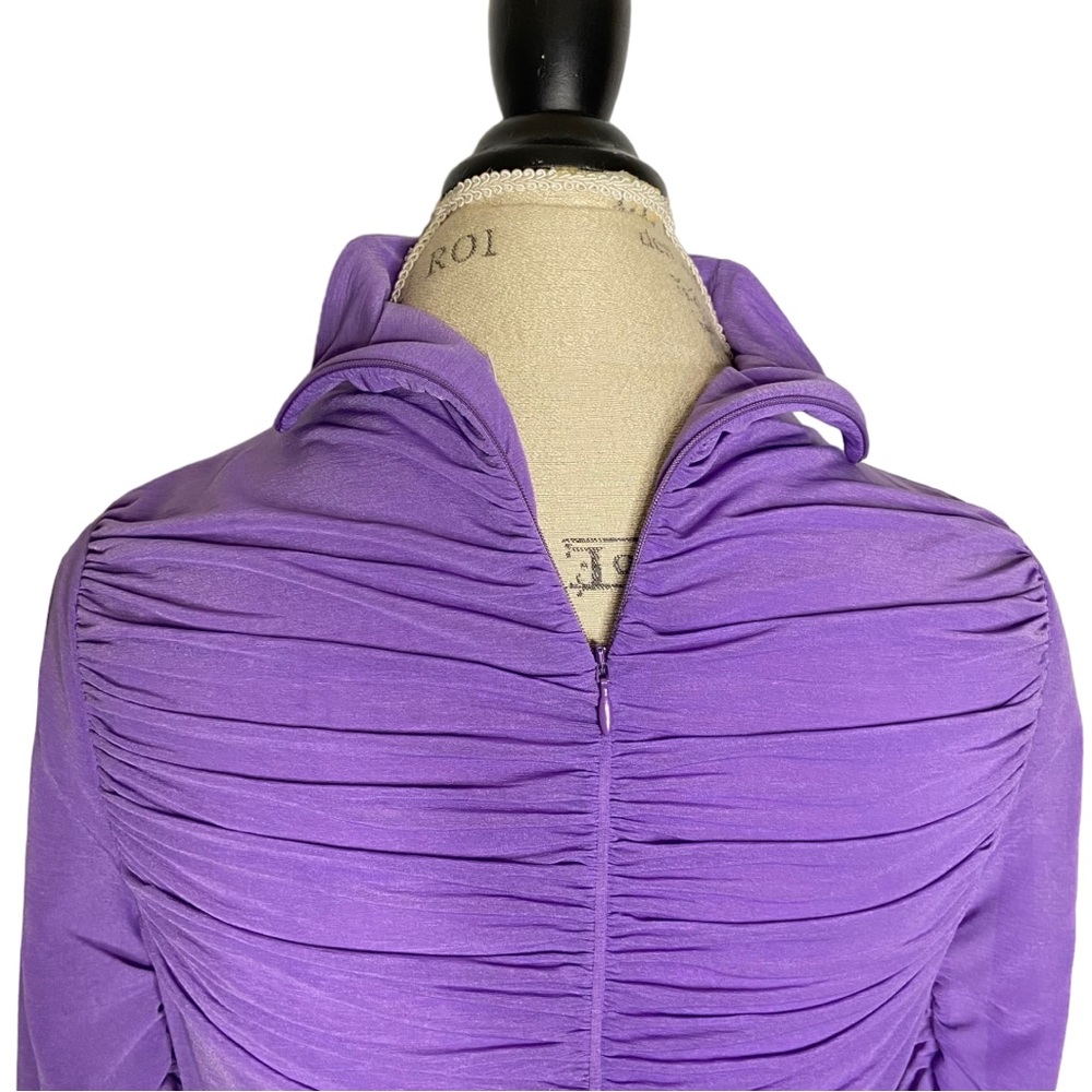 Diane Von Furstenberg Purple Ruched Mock Neck Blouse Women’s Size Medium - Picture 7 of 9